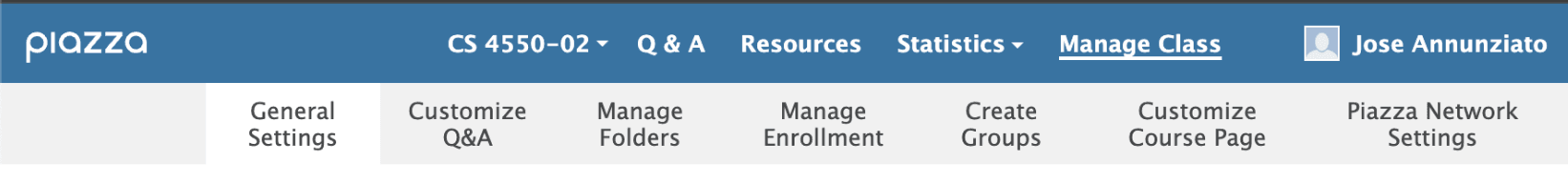 Class at a Glance counts for unread, unanswered, and total posts.