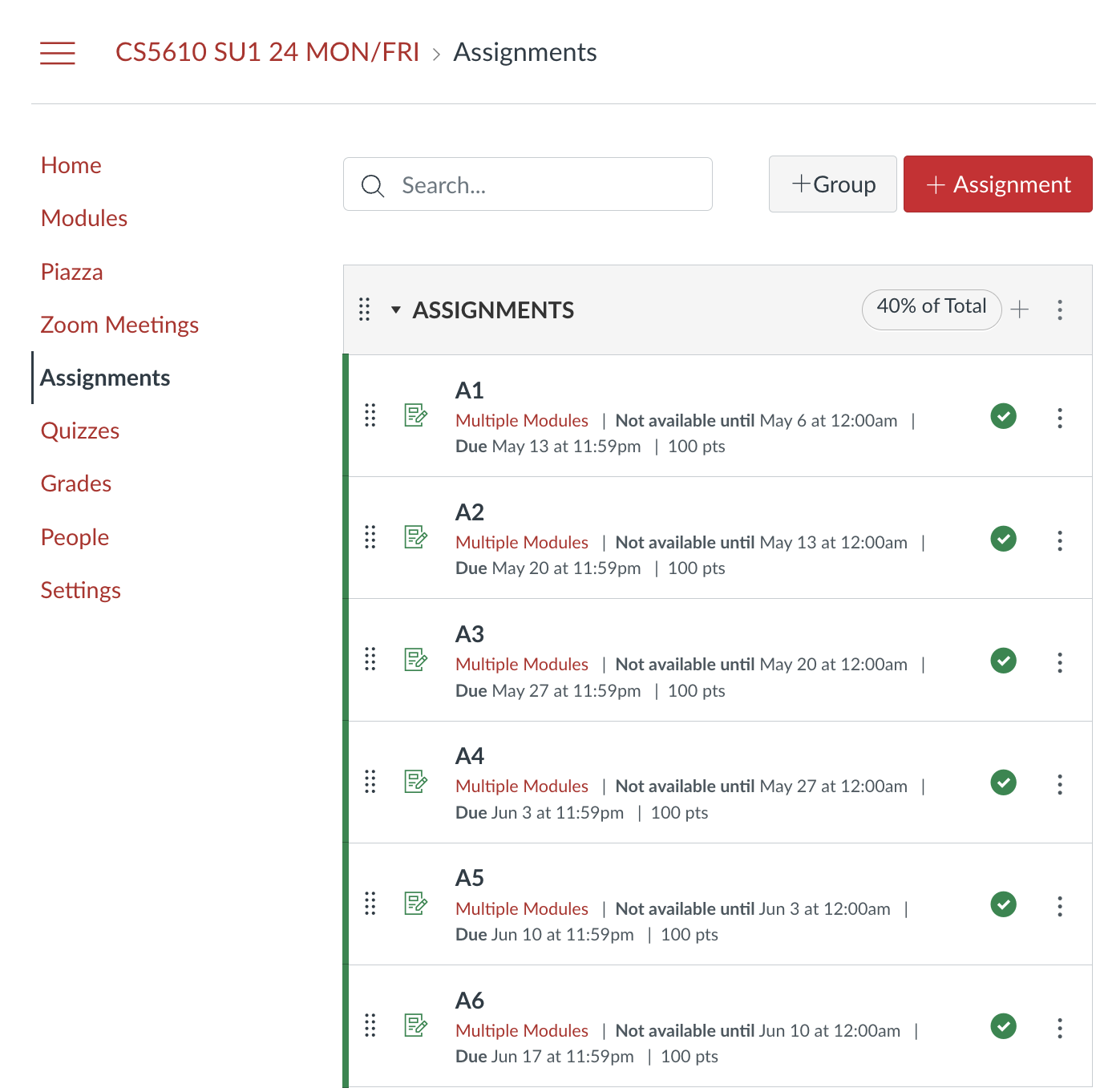 Kambaz Assignments target screenshot