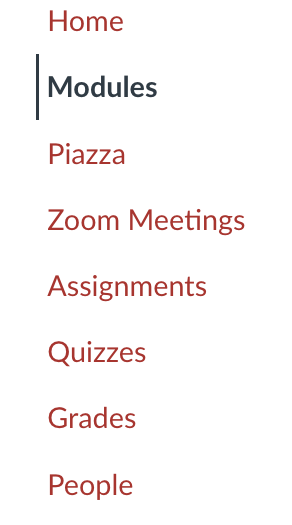 Target Course Navigation sidebar